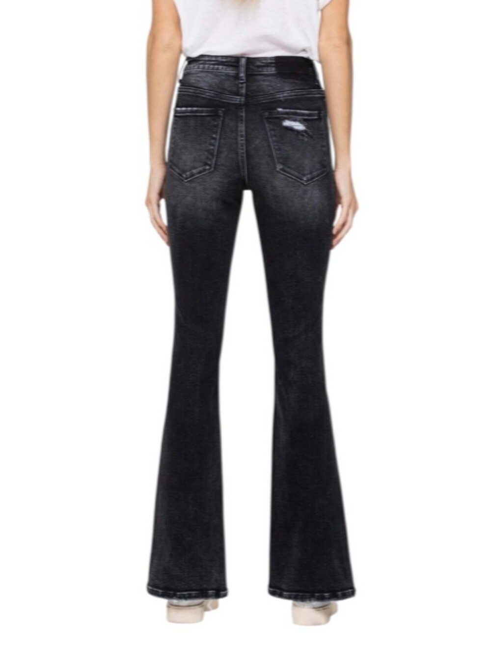 Vervet High-Rise Acid Washed Black Flare Distressed Jeans - Picture 3 of 11